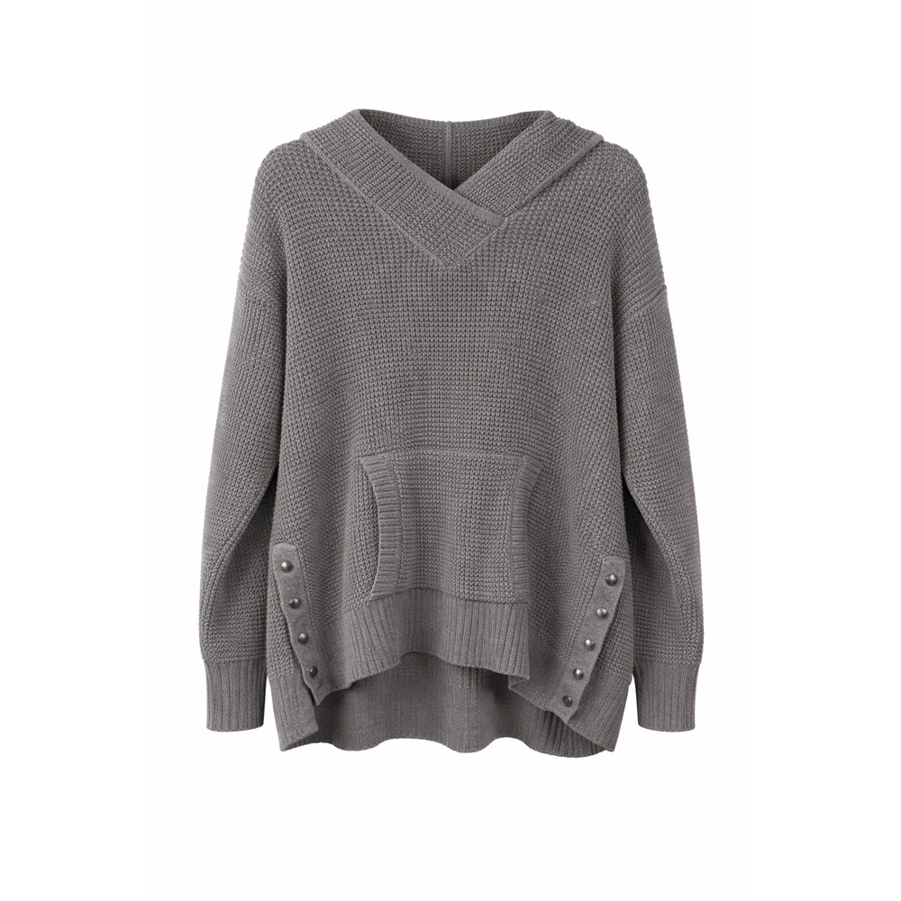 Romans Gray Oversize Waffle Knit Hoodie Sweater Snap Side Detail Womens Large